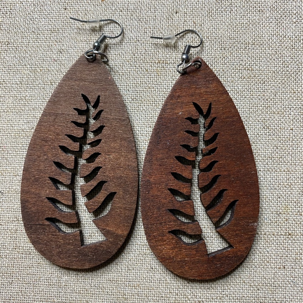 Brown Wooden Leaf Earrings